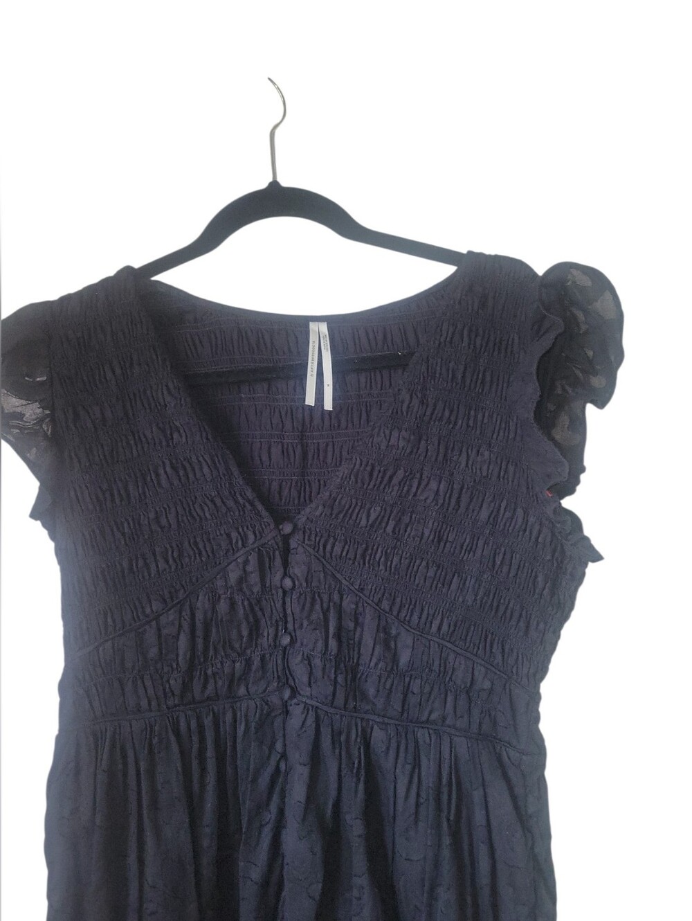 Anthropologie Black Maxi Dress w/Fluttery Cap Sleeve Tiered Button Front Skirt - Picture 2 of 12